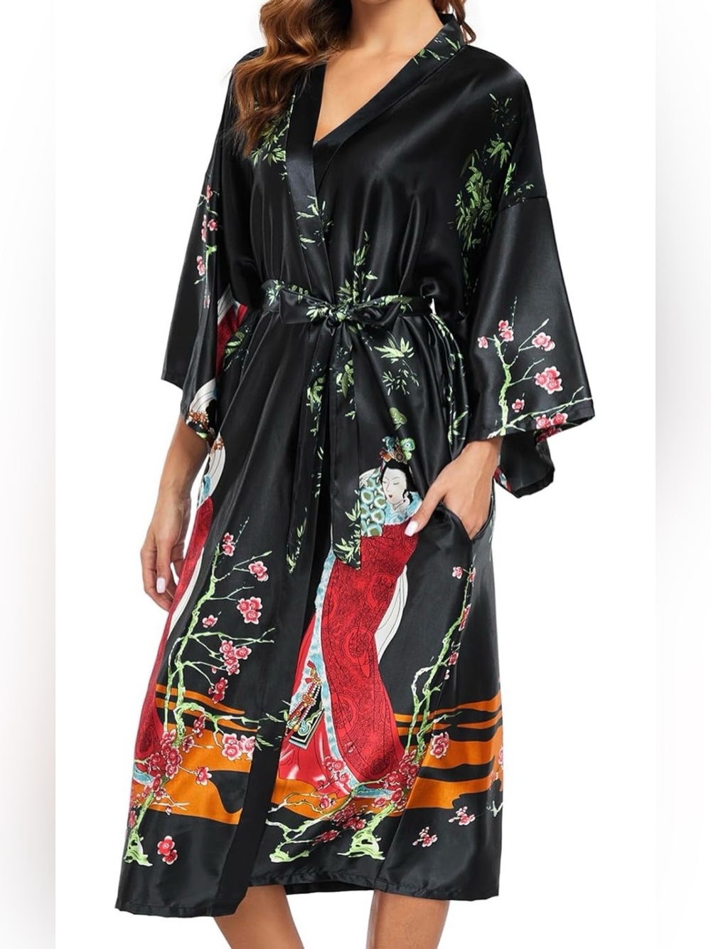 Shanghai SoHo by BestWendding Satin Kimono Robe in black